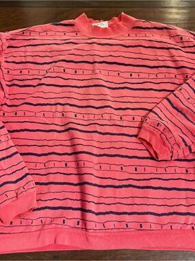 Vintage Coral Pink Abstract Stripe Sweatshirt Pullover Retro 80s 90s M